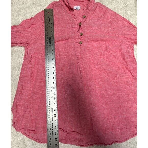 Sigrid Olsen Women's Plus Size 1X Red Linen Roll-Tab Sleeve Button-Up Blouse - Picture 4 of 7